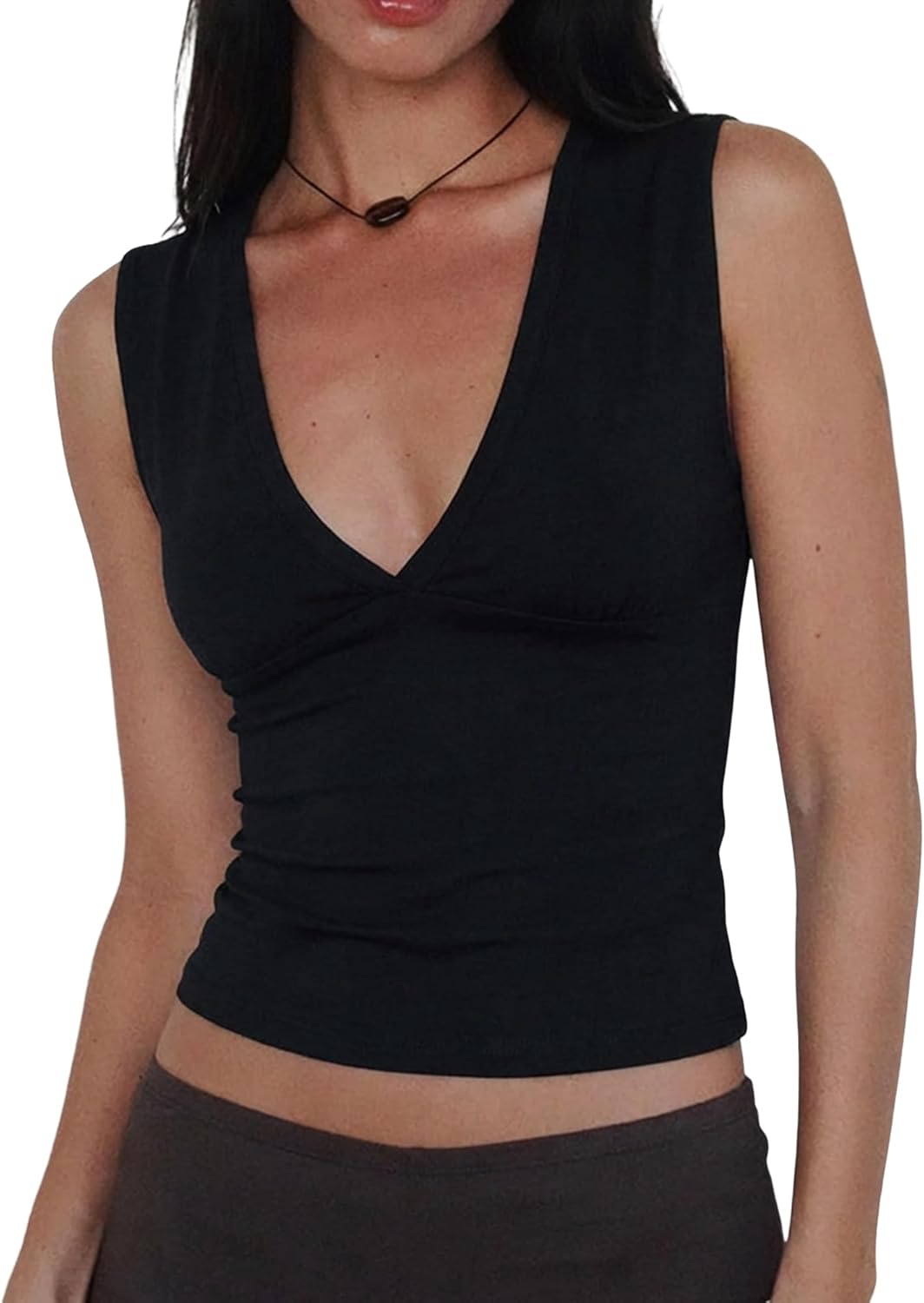 Women Deep V Neck Tops Sexy Sleeveless Crop Top Stretchy Trendy Going Out Tank Top Cute Summer Clothes