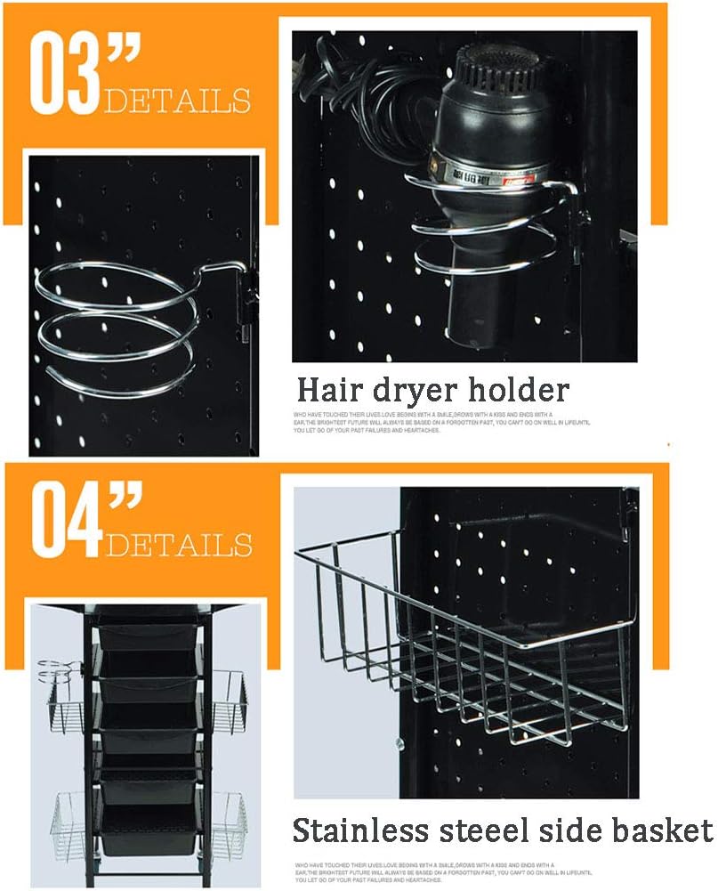 HORV Multi-Functional Rolling Hair Salon Beauty Tool Trolley Barber Shop Hot Dyeing Cart Tool Cabinet Stroller