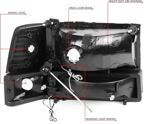 Miniatura 6 de DNA MOTORING Par de faros delanteros de barra de luz de marcha LED duales compatibles con 92-96 F150 F250 F350 Bronco, NegroAhumado,