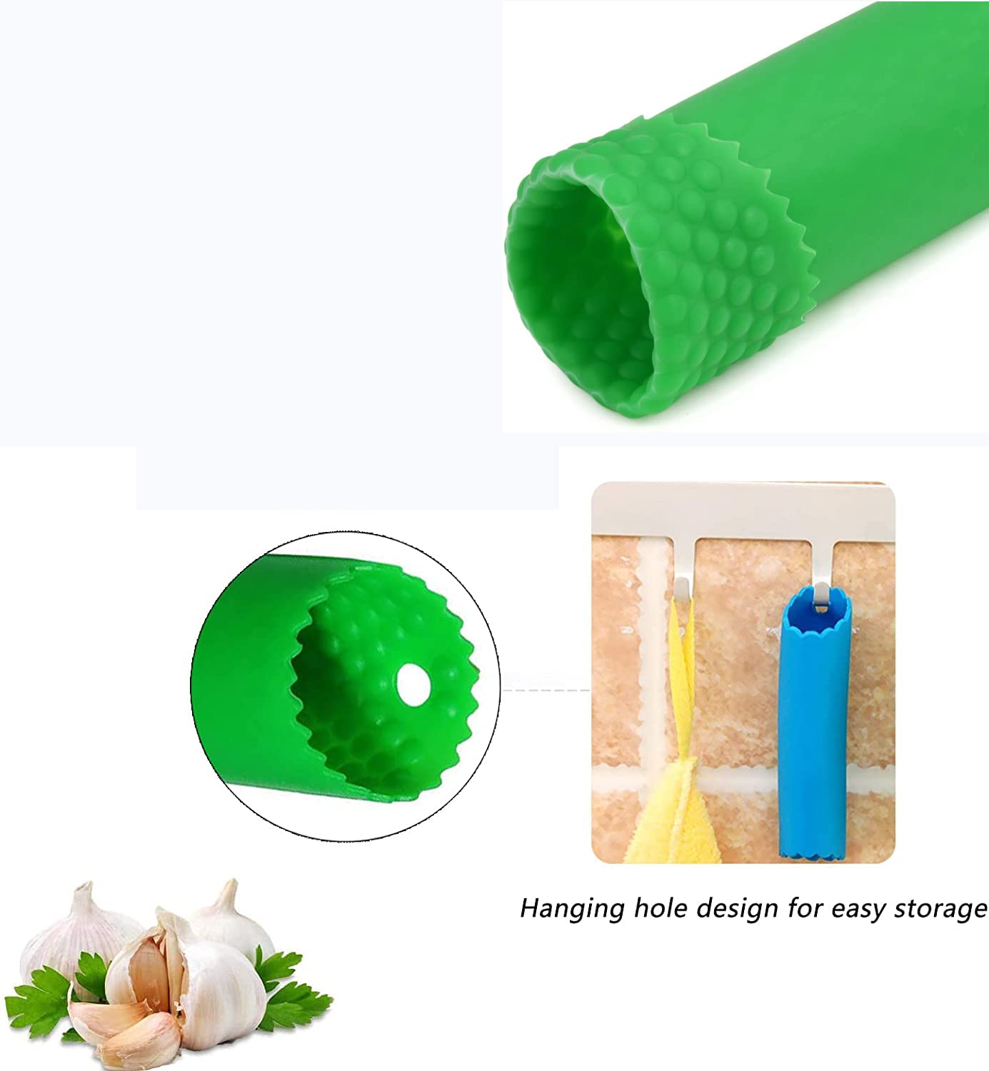 3er Set Silikon-Knoblauchschäler – Einfache Rolle, 14 Cm, Spülmaschinengeeignet (Gelb, Grün, Schwarz)