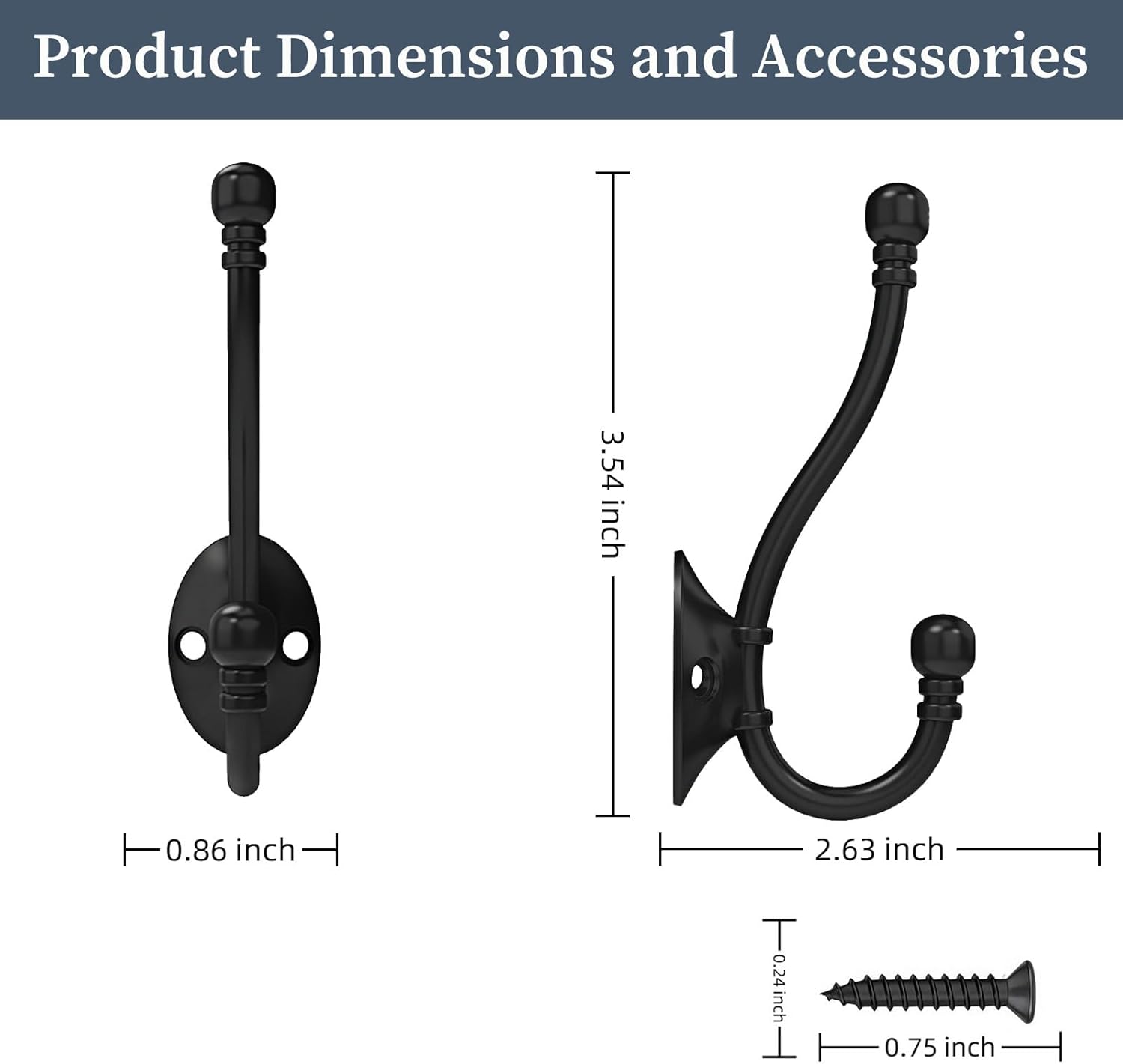 CBWLWJ 6 Pack Heavy Duty Wall Hooks for Hanging, Metal Coat Hooks Wall Mount, Easy to Install, Ideal for Living Room, Bathroom, Kitchen, Bedroom (Black)