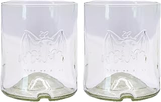 Upcycled Short Clear Bacardi Drinking Glasses | 200 ML | 6.76 OZ | Set of 2 | Sustainable Water and Cocktail Glasses For Home | Environmentally Friendly