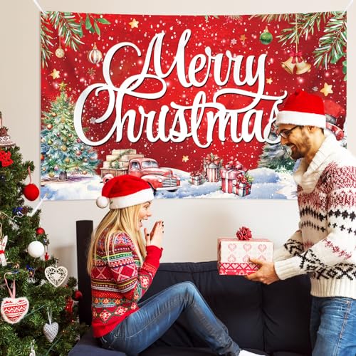 Image of Large Christmas Banner Decorations Red Flag Outdoor 72x44 Inch, Merry Christmas Gifts for Indoor Home House Decor Party Supplies, Yard Sign Background for Photography