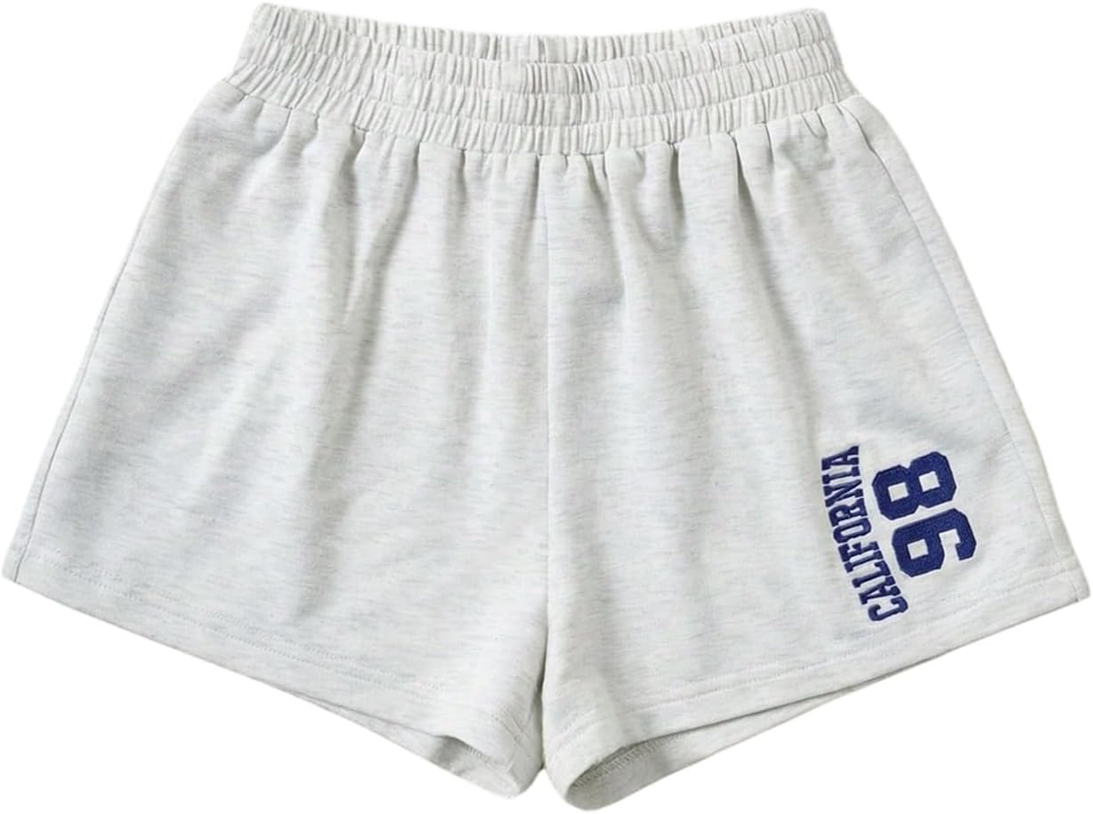 SOLY HUX Girl's Elastic Waist Sweat Shorts Number Graphic Sports Mini Track Shorts