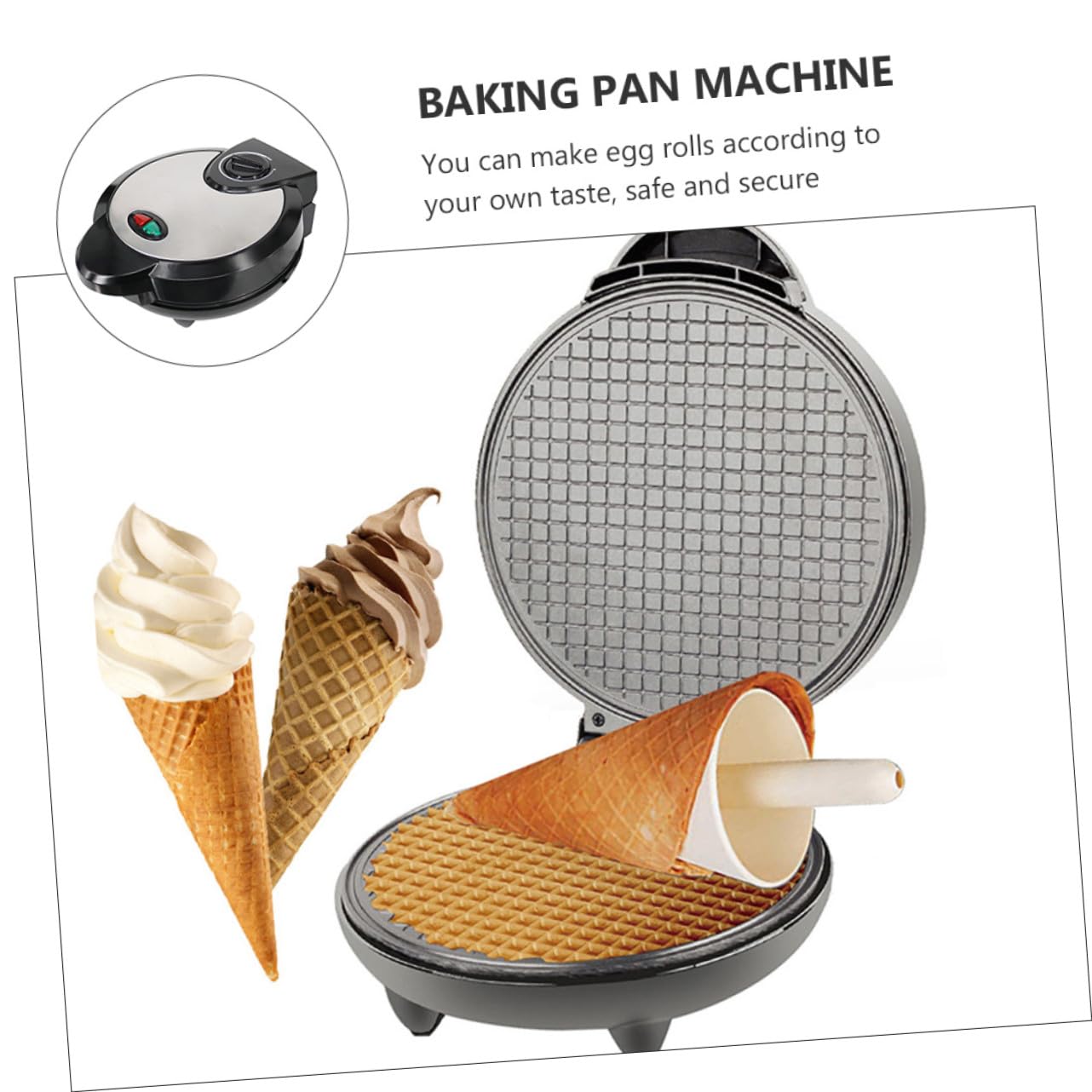 Máquina para Hacer Rollos de Helado Negra de Plástico y Acero | Conos de Helado y Rollos, Uso Doméstico, Formato Redondo Clásico, Fácil de Integrar en Cocina