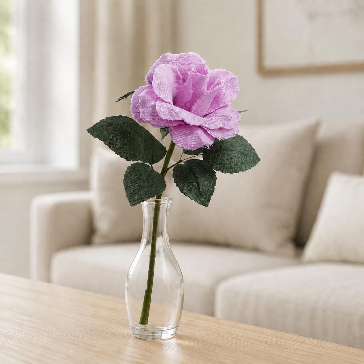 Camellia Bees Lino Rose Regalo di nozze 4° anno. Rosa di lino fatta a mano per San Valentino, festa della mamma, fiore singolo in lino e cotone a stelo lungo (rosa)