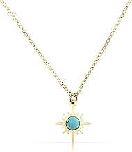 Made by Nami Gold Necklace Women Stainless Steel Compass Pendant Turquoise Stone Water Resistant Boho