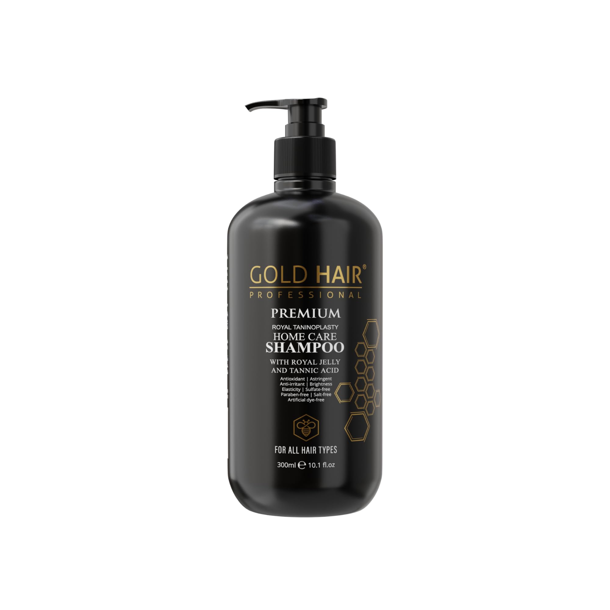 GOLD HAIR SHAMPOO 300 ML | Premium Royal Jelly | Anti-oxidant | Astringent | Anti-irritant | Brightness | Elasticity | Sulfate Free | Paraben Free | Salt Free | Artificial Dye-Free |