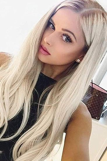 Vario Fashion Ombre Blonde Lace Front Wigs 2 Tone Color Light Brown Roots To Ombre Blonde Long Natural Straight Heat Resistant Synthetic Hair Replacement Wig For Women Half Hand Tied 24 inch