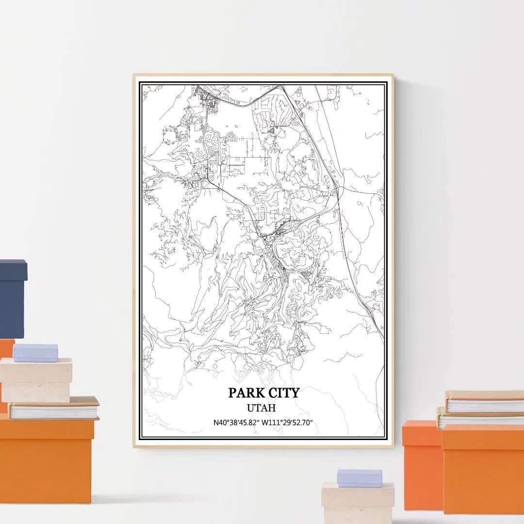 Parkstadt Utah mapa Stany Zjednoczone sztuka ścienna druk na płótnie plakat grafika nieoprawiona nowoczesna czarno-biała karta pamiątka prezent dekoracja domu 61 x 92 cm