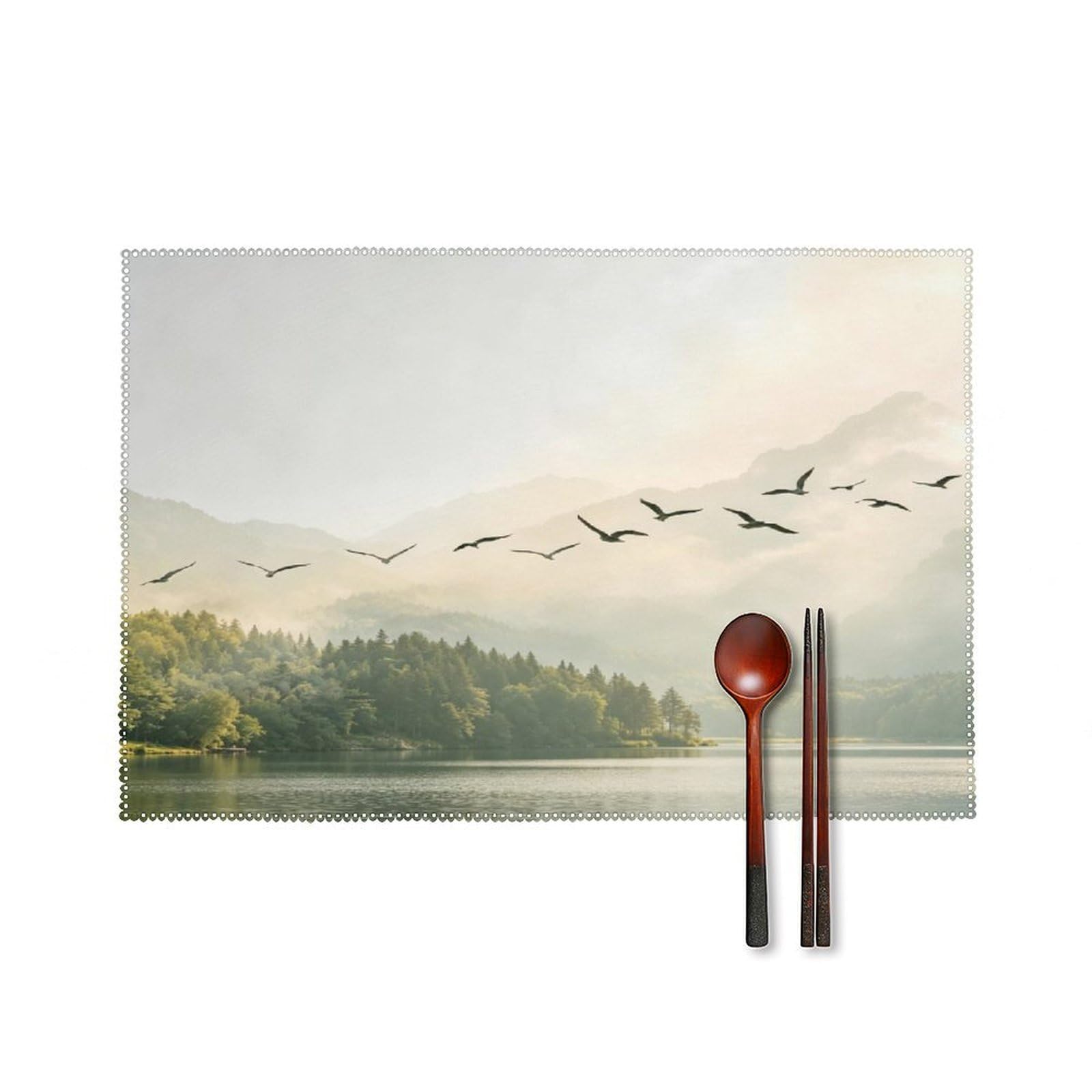 Fekiloot Style Fog Landscape Placemats Set Of 6,Table Mat