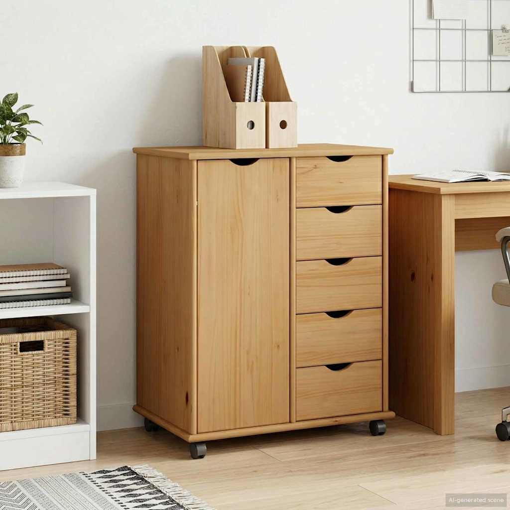 Armoire de rangement mobile en pin massif marron miel à tiroirs pour la maison
