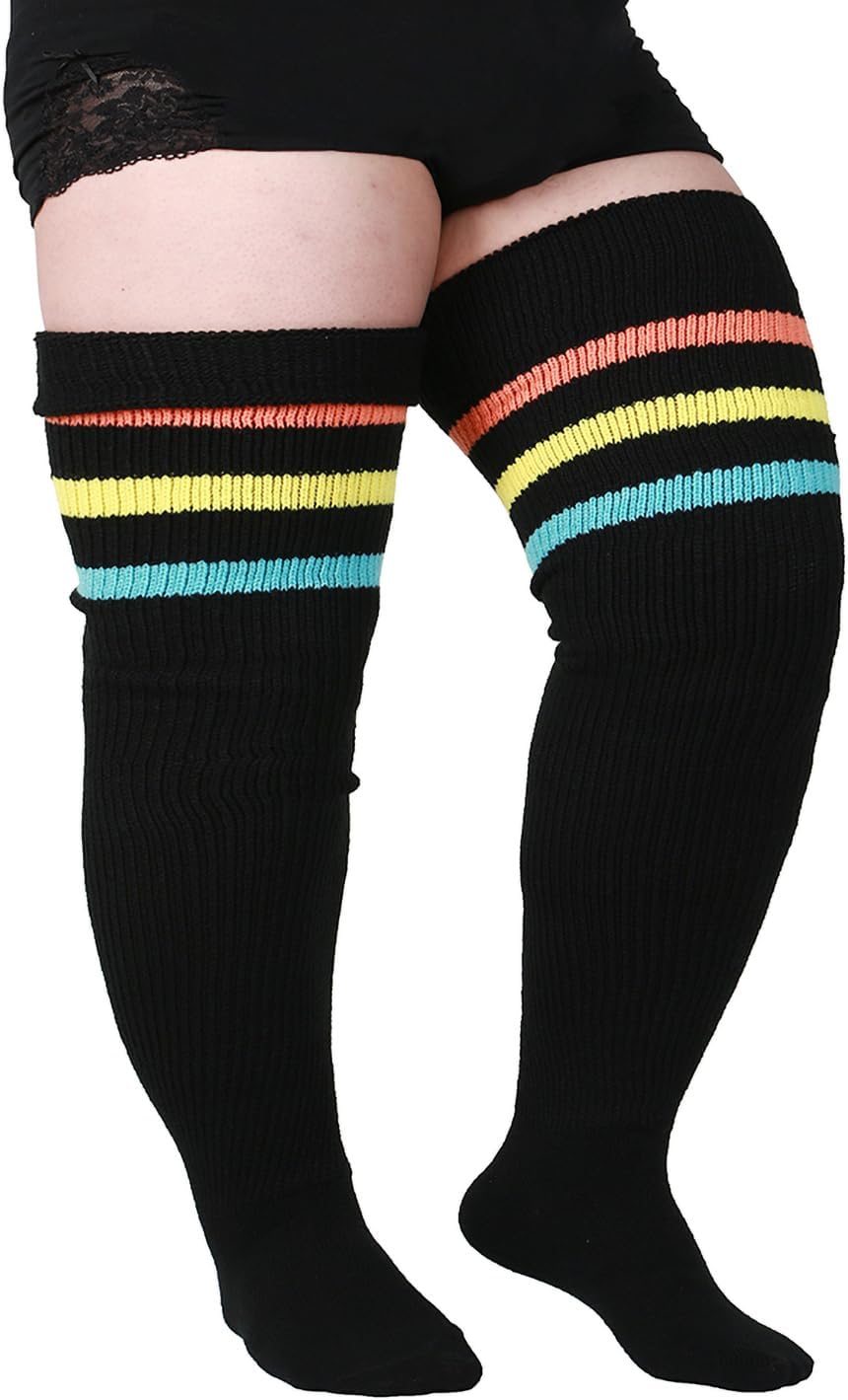 ForHaileyWomen's Plus Size Thigh High Socks for Thick Thighs - Striped Over the Knee Leg Warmer Boot Socks