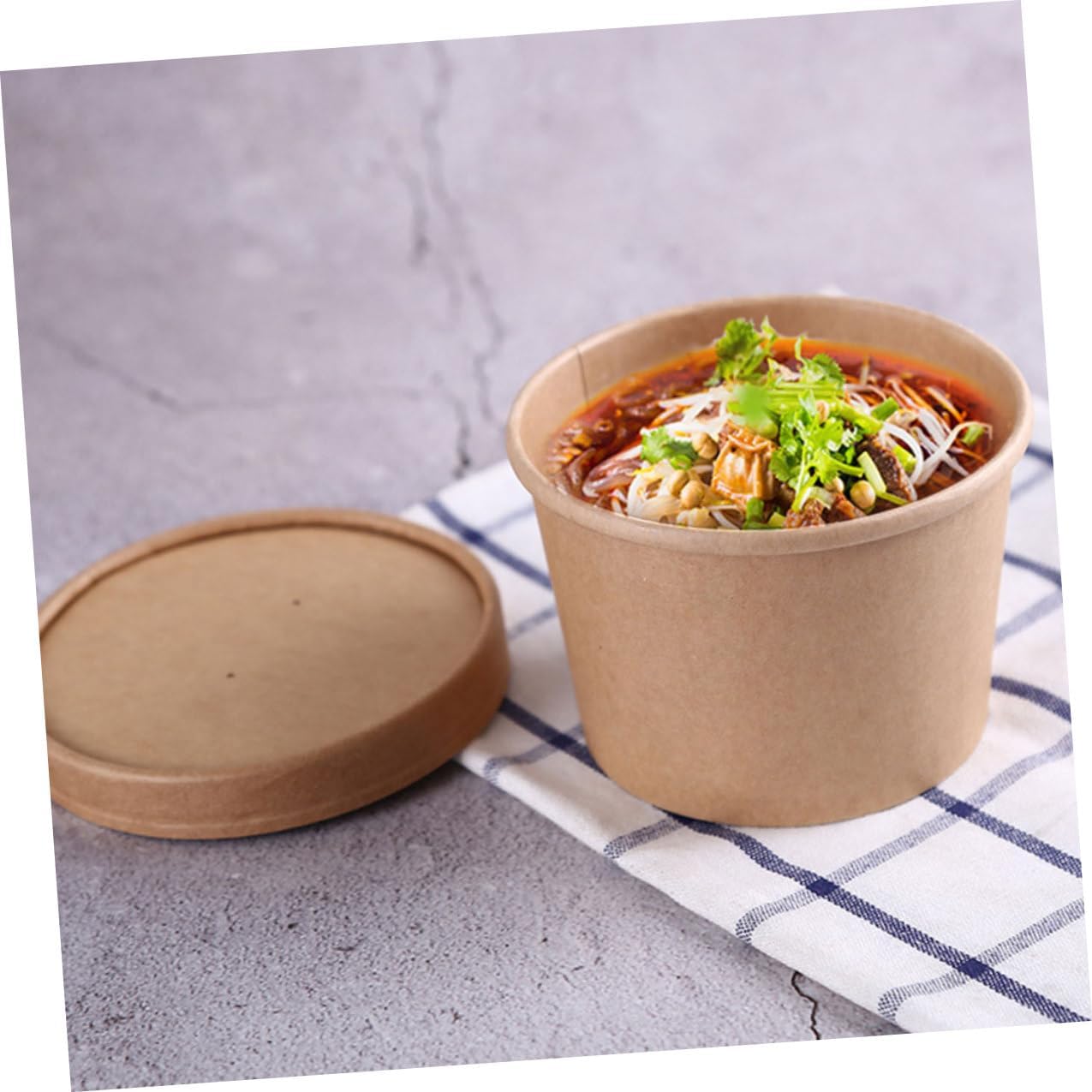 Ciieeo Disposable Ice Cream Cups and Soup Bowls, 8oz Kraft Paper with Lids, Thickened Food-grade Paper Containers for Takeout, Ice Cream Storage, and Cold Soup, 50 Sets
