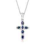 0&period;80 ct&period; t&period;w&period; Sapphire Cross Pendant Necklace in Sterling Silver