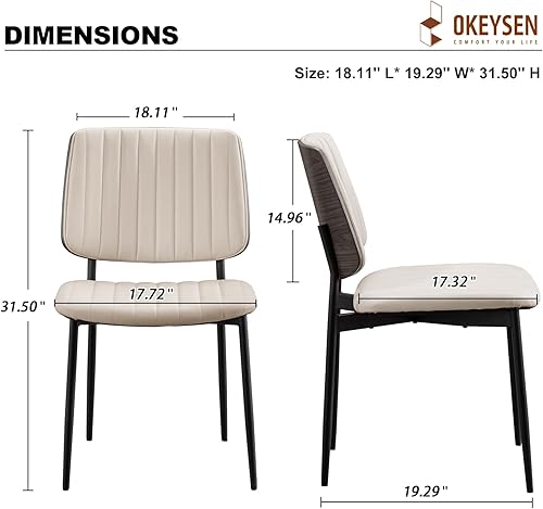 Miniatura 2 de Okeysen Juego de 2 sillas de comedor de cuero, sillas de comedor modernas de mediados de siglo con respaldo de madera curvada y asiento tapizado,