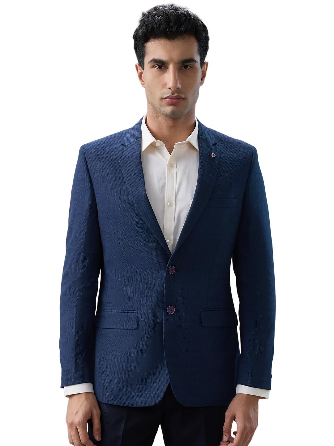 Men Contemporary Fit Structure Pattern Poly Viscose Blend Notch Lapel Full Sleeve Formal Blazer-image-42