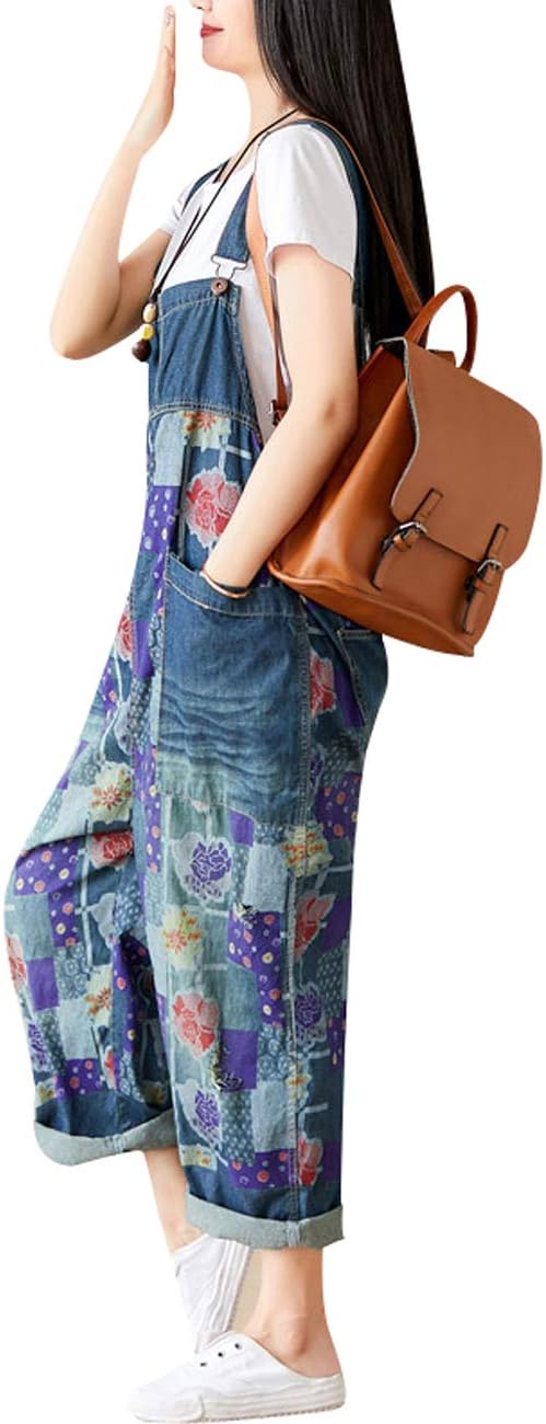 Women's Baggy Overalls Printed Jumpsuit Rompers Pants with Pockets - Image 3