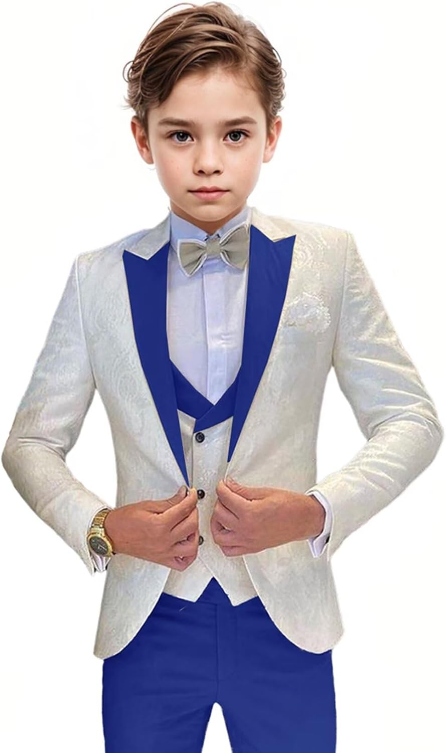 Boys Tuxedo Suit Jacquard Slim Fit 3 Piece Kids Tuxedo Suits for Boys Formal Wedding Suit Blazer Vest Pants