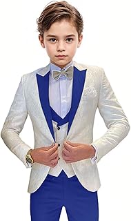 Boys Tuxedo Suit Jacquard Slim Fit 3 Piece Kids Tuxedo Suits for Boys Formal