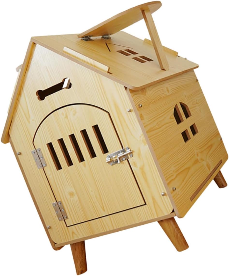 Luxshiny Wooden Dog House Dog Sleeping House Medium Size Outdoor Garden Shelter with Protective Fence Natural Wood Crate Suitable for Puppies