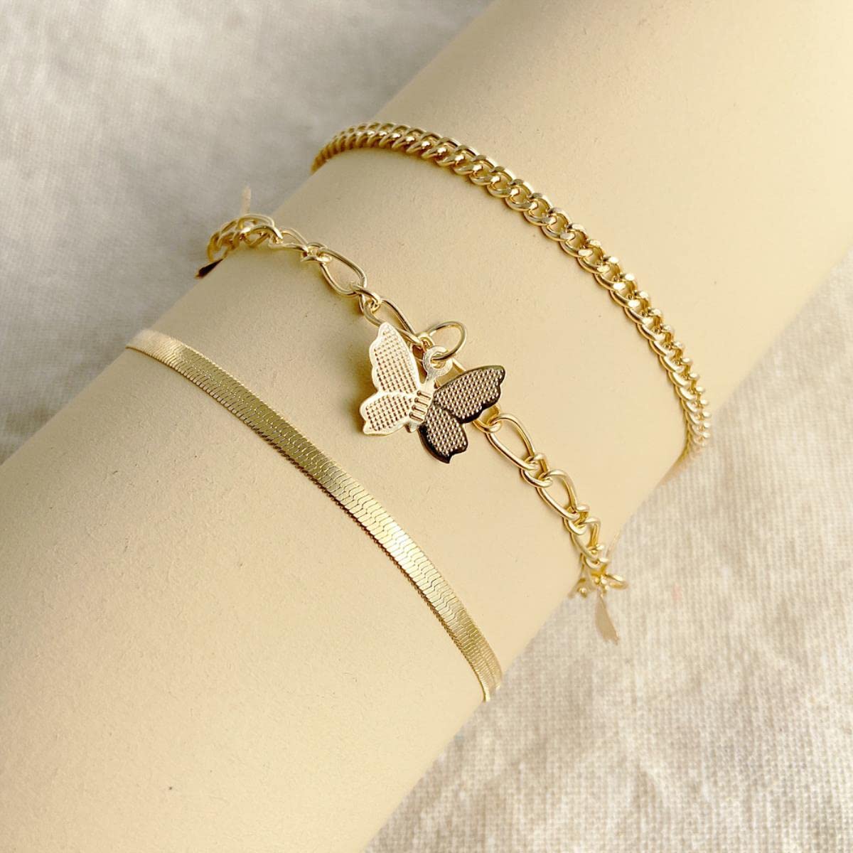 Bracelet de cheville à breloques à deux papillons