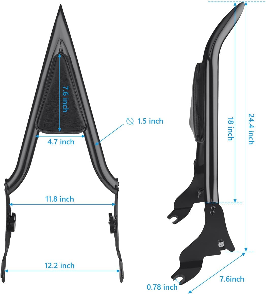 Rear Passenger Sissy Bar Backrest - 18 Inches Tall Detachable Backrest Sissy Bar ​for Harley CVO Road Glide Street Touring Road King 2009-2023