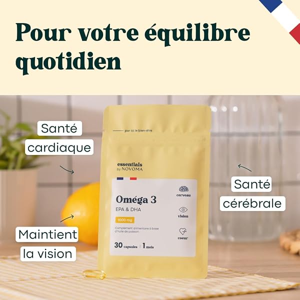 Omega 3 Huile de Poisson 1000mg, Pure et Concentrée, Oméga 3 EPA DHA, Santé du Coeur & Vision, Cure de 1 mois, Fabriqué en France, Essentials by Novoma - 2