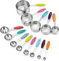 Vista 6 de Juego de 13 tazas y cucharas medidoras de acero inoxidable, cucharas medidoras anidables para ingredientes secos y líquidos