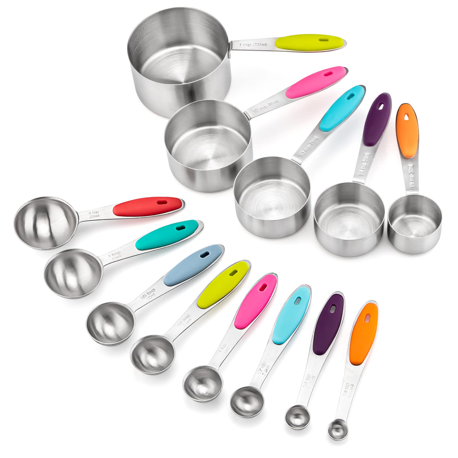 Measuring Cups and Spoons Set Stainless Steel Includes 5 Measuring Cups 8 Measuring Spoons for Dry or Liquid Ingredients (5+8)