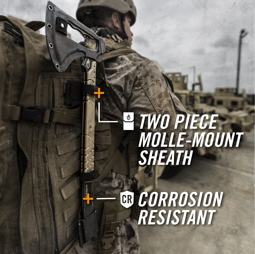 Gerber Outdoor Axe, Downrange Tomahawk, con Testa di Martello e Piede di Porco, Fondina Inclusa, Compatibile Molle, Materiale: Acciaio 420Hc, Lunghezza: 48,9 Cm, Peso: 862 G (Senza Fondina), 30-000715