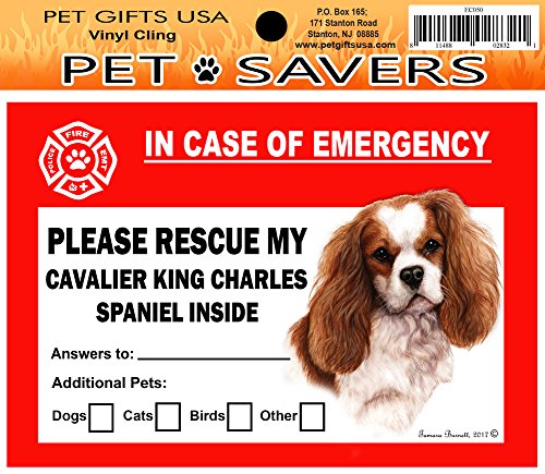 In Case of Emergency Home Window Pet Savers Rescue Cling Sticker, Cavalier King Charles Spaniel