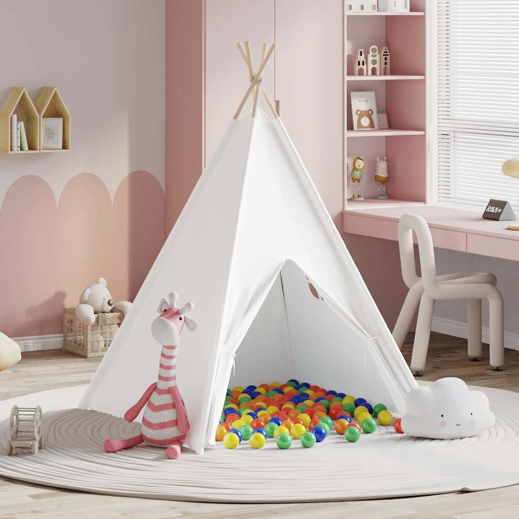 Teepee Zelt Weiß mit Stoff und Plastik 120 x 120 x 150 cm, leichtes Spielzelt für Kinderzimmer und Garten, tragbar und faltbar, ideal für drinnen und draußen