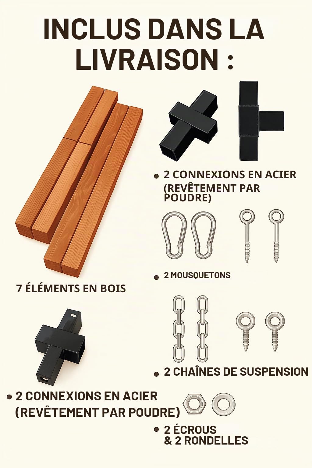 Cadre de hamac en bois dur 200 kg Universel Marron