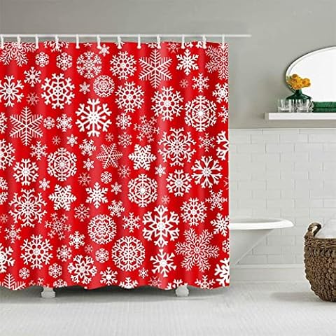 MMHJFANG Snow Flake Shower Curtain for Bathroom, Red Bath Curtains with White Snowflake, Home and Garden Curtains for Christmas (71x71 Inch) Cover