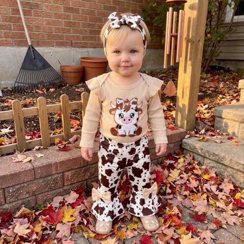 Lucikamy Newborn Baby Girl Clothes Fall Winter Romper Flared Pants Set - 1