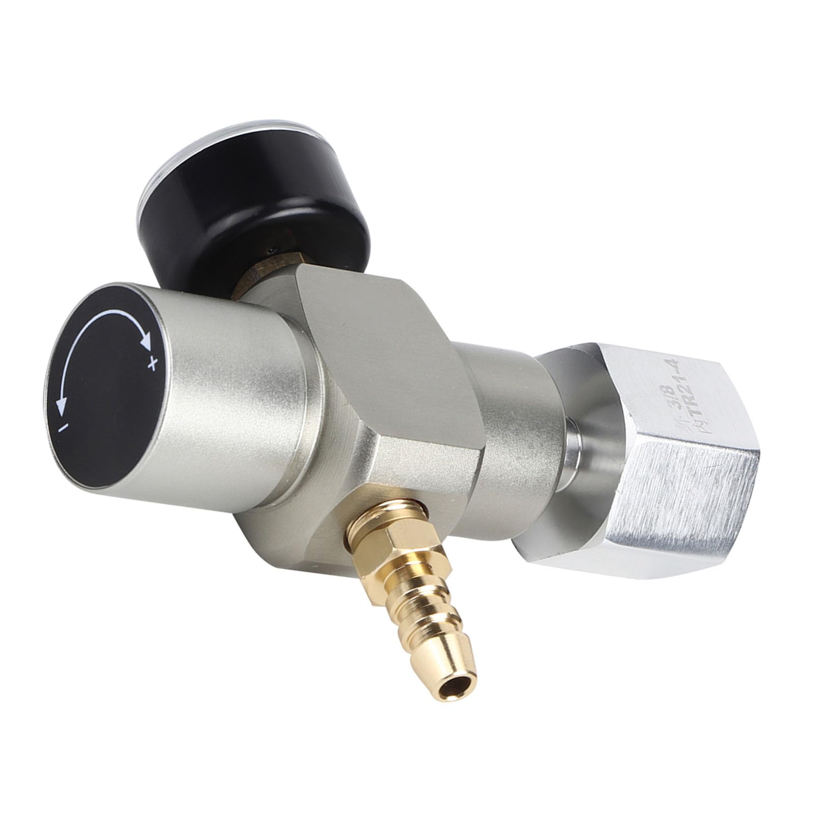 Eacam Regulator Gazu CO2 z Adapterem, Miernik Ciśnienia Napoju Napójowego dla Butelek Sody i 12/16 G naboź, 8 Mm Barb do Mocowania Linii Gazowej, Adapter TR21.4, Prosta Instalacja,