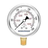Vista 34 de MEASUREMAN - Medidor de presión hidráulico completamente de acero inoxidable con relleno de glicerina, esfera de 2.5 pulgadas, 0-30 psi/kpa, montaje