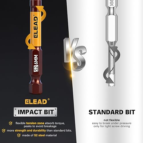 Miniatura 4 de Juego de 21 piezas de 6.35 cm de brocas hexagonales Allen: juego de llaves Allen de impacto duradero, juego de brocas de destornillador hexagonal