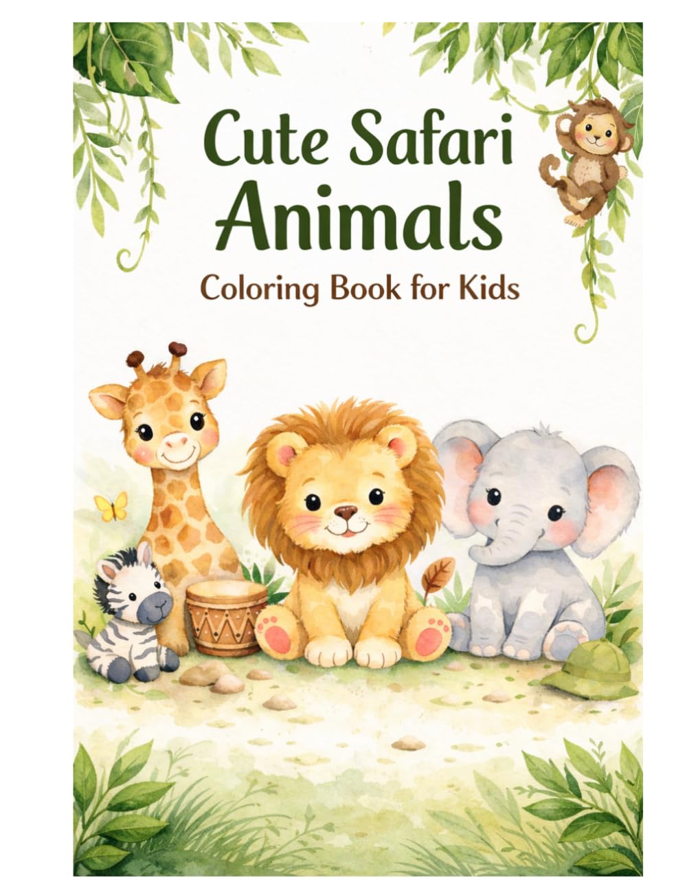 Cute Safari Animals: Coloring Book For Kids