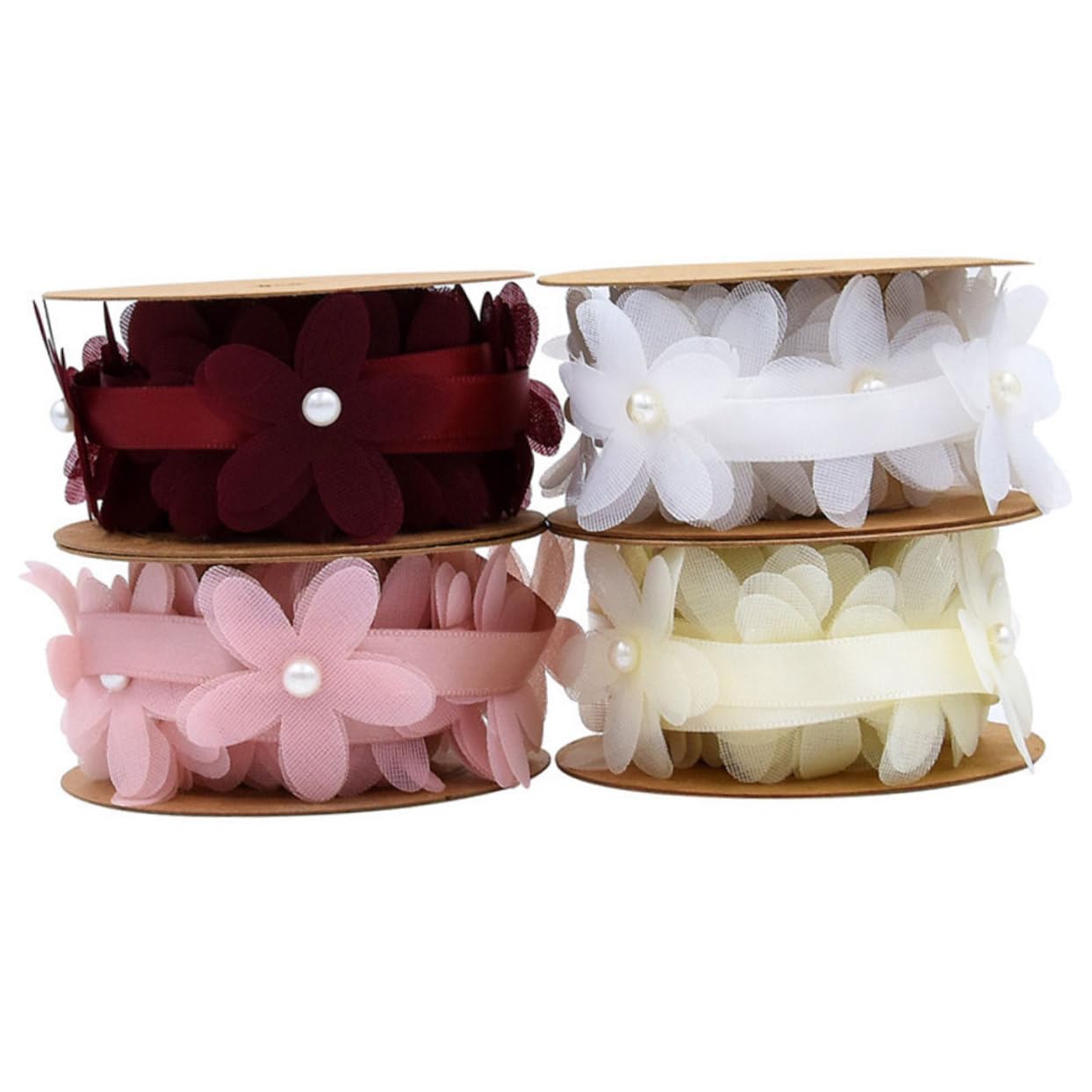 Lurrose 6rollen Kreative Blumen-spitzenband Stoff Für Hochzeiten Und -projekte Langlebig Und Wiederverwendbar Für Dekoration Und Rosa Und Weinrot