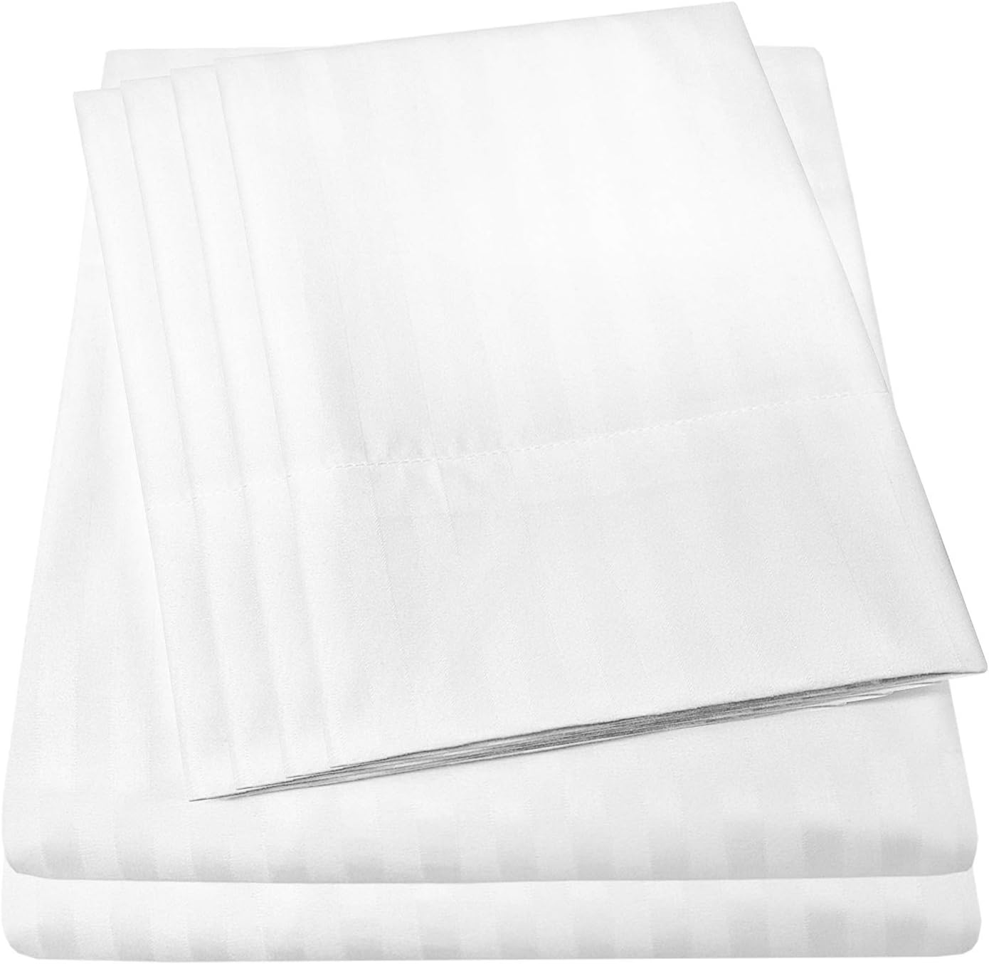 Dobby Stripe Queen Sheets - 6 Piece 1500 Supreme Collection Fine Brushed Microfiber Deep Pocket Queen Sheet Set Bedding - 2 Extra Pillow Cases, Great Value, Queen, Dobby White