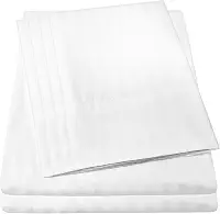 Lençóis Dobby Stripe Queen – 6 peças 1500 Coleção Supreme de microfibra escovada fina com bolso profundo Queen – 2 fronhas extras, ótimo custo-benefício, Queen, Dobby White
