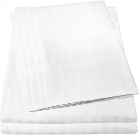 Lençóis Dobby Stripe Queen – 6 peças 1500 Coleção Supreme de microfibra escovada fina com bolso profundo Queen – 2 fronhas extras, ótimo custo-benefício, Queen, Dobby White
