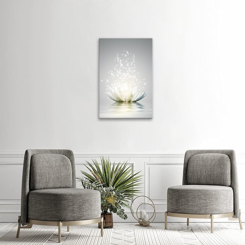 Tableau Floral Fleur De Lotus Sur Toile 50x100 Cm - Encadré Prêt à Accrocher, Déco Murale Zen Pour Salon Ou Chambre