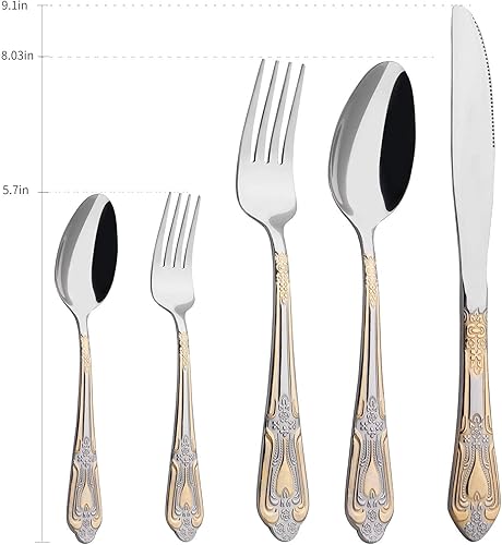 Miniatura 7 de HF HOFTEN - Juego de cubiertos de 20 piezas de acero inoxidable colorido para 4, incluye tenedor, cuchara, cuchillo y cubiertos para uso diario y