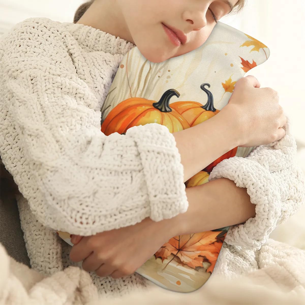 Hot Water Bottle with Soft Cover,2L Graffiti Pumpkin Hot Water Bag for Hot and Cold Compress, Hand Feet Warmer, Bright Pumpkin Rubber Hot or Cold Water Bottle Halloween Christmas Decorations