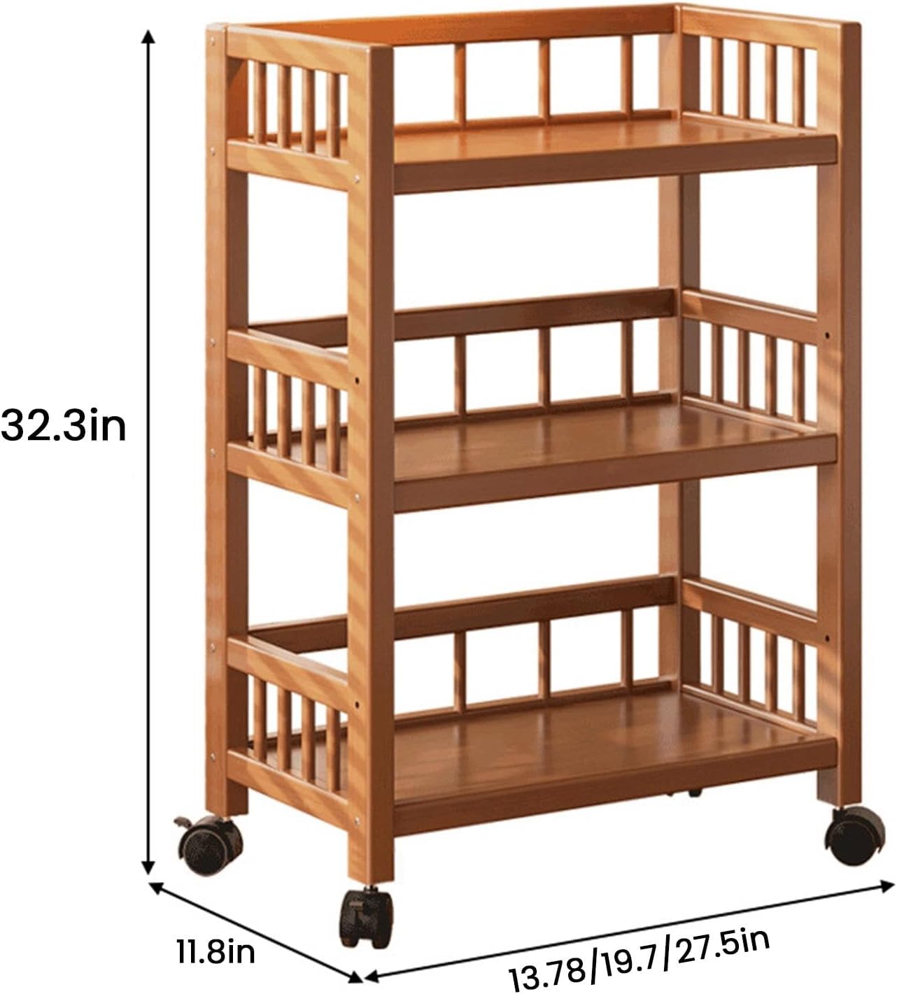 Mobile Cart Organiser with Wheels, Rolling Utility Solid Bamboo Mobile Storage Trolley & Shelving Organizer, Shelving Units Kitchen Bathroom Laundry Room(No Drawer,27.5x11.8x32.3in)