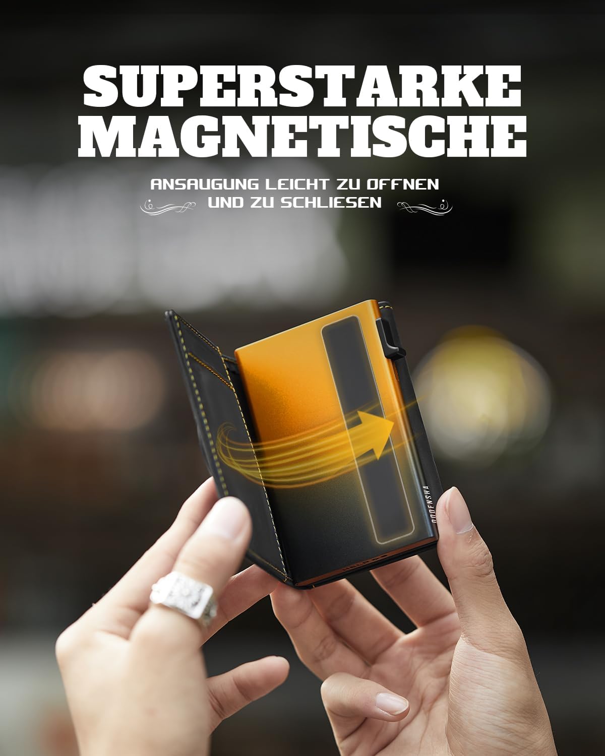 Kartenetui Herren Smart Wallet RFID Schutz Schwarz-Gelb für 10+ Karten mit