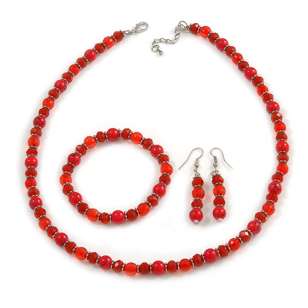 Avalaya Set Gioielli In Vetro Viola, Lilla E Perle Ceramiche - Collana 48cm, Bracciale Elastico, Orecchini A Goccia, Anello Regolabile - 2